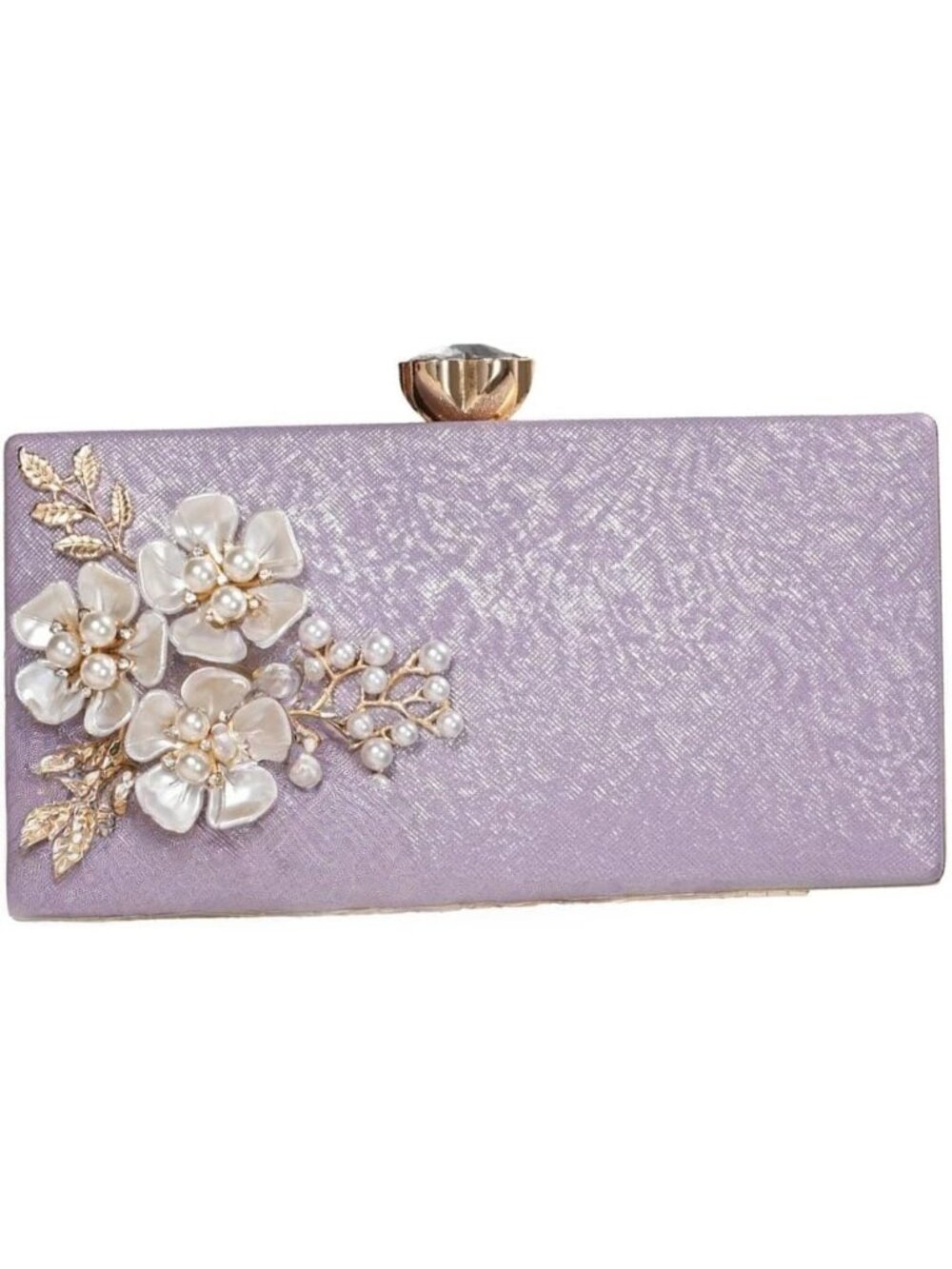 Women's Purple Clutch Purse Flower Evening Clasp Imported Handbag for Party